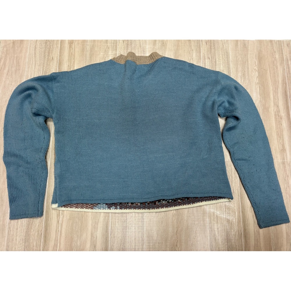Madden NYC Womens Small Mountain Landscape  Knit Sweater Blue Brown Cropped - Picture 6 of 7